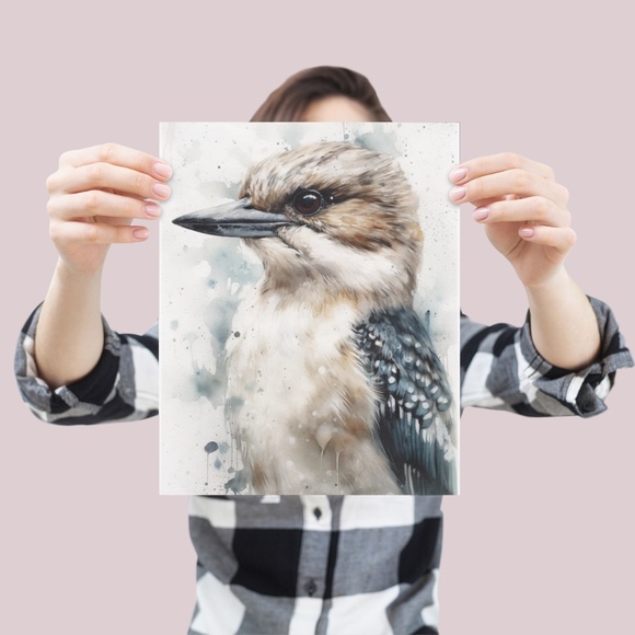 Watercolor Kookaburra Bird Portrait Wall Art Illustration Print Unframed - Picture 5 of 9